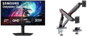 SAMSUNG Odyssey G6 27" QHD 240Hz Gaming Monitor, HDR10, Adjustable Stand LS27HG612SNXZA + MSI MPG MT161DR RGB Dual Monitor Stand, 17-38" Support, VESA Compatible, 35.2 lbs Capacity, Clamp & Grommet, Quick Release - Black SAMSUNG Odyssey G6 27" QHD 240Hz Gaming Monitor, HDR10, Adjustable Stand LS27HG612SNXZA + MSI MPG MT161DR RGB Dual Monitor Stand, 17-38" Support, VESA Compatible, 35.2 lbs Capacity, Clamp & Grommet, Quick Release - Black