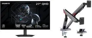 GIGABYTE 27" QHD 280Hz OLED Gaming Monitor, AMD FreeSync, G-SYNC, HDR500, USB-C KVM, Adjustable Stand. MSI MPG MT161DR Dual Monitor Stand, 17-38" Support, VESA, Spring Assisted, 35.2 lbs Capacity, Clamp & Grommet, Quick Release - Black GIGABYTE 27" QHD 280Hz OLED Gaming Monitor, AMD FreeSync, G-SYNC, HDR500, USB-C KVM, Adjustable Stand. MSI MPG MT161DR Dual Monitor Stand, 17-38" Support, VESA, Spring Assisted, 35.2 lbs Capacity, Clamp & Grommet, Quick Release - Black