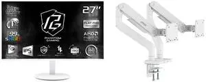 ASRock Phantom Gaming 27" FHD 240Hz IPS 1ms Monitor, FreeSync, Adjustable Stand PG27FFS2E-W + MSI MAG MT201DW Dual Monitor Stand, 17-45" Support, VESA, 44 lbs Capacity, White ASRock Phantom Gaming 27" FHD 240Hz IPS 1ms Monitor, FreeSync, Adjustable Stand PG27FFS2E-W + MSI MAG MT201DW Dual Monitor Stand, 17-45" Support, VESA, 44 lbs Capacity, White