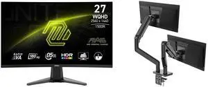 MSI 27" QHD 2K 1440P 180Hz AMD FreeSync 0.5ms HDR VRR Ai Vision Less Blue Light Anti-Flicker Curved Gaming Monitor MAG 27CQ6F + MSI MAG MT201D Dual Monitor Stand, 17-45" Support, VESA Compatible, Adjustable, 44 lbs Capacity, Clamp & Grommet MSI 27" QHD 2K 1440P 180Hz AMD FreeSync 0.5ms HDR VRR Ai Vision Less Blue Light Anti-Flicker Curved Gaming Monitor MAG 27CQ6F + MSI MAG MT201D Dual Monitor Stand, 17-45" Support, VESA Compatible, Adjustable, 44 lbs Capacity, Clamp & Grommet