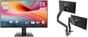 MSI 25" Full HD 120Hz IPS Monitor, 1ms, Less Blue Light, Anti-Flicker, Anti-Glare, Built-In Speakers, with Phone Stand PRO MP251 E2. Includes MSI MAG MT201D Dual Monitor Stand, 17-45" Support, VESA, 44 lbs Capacity, Clamp & Grommet, Black MSI 25" Full HD 120Hz IPS Monitor, 1ms, Less Blue Light, Anti-Flicker, Anti-Glare, Built-In Speakers, with Phone Stand PRO MP251 E2. Includes MSI MAG MT201D Dual Monitor Stand, 17-45" Support, VESA, 44 lbs Capacity, Clamp & Grommet, Black