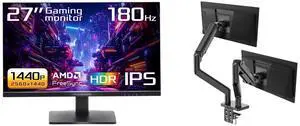 ASRock Phantom Gaming 27" QHD 1440P 180Hz IPS Monitor with AMD FreeSync HDR400 PG27QFT1B, MSI MAG MT201D Dual Monitor Stand, 17-45" Support, VESA Compatible, Adjustable, 44 lbs Capacity, Clamp & Grommet, Quick Release - Black ASRock Phantom Gaming 27" QHD 1440P 180Hz IPS Monitor with AMD FreeSync HDR400 PG27QFT1B, MSI MAG MT201D Dual Monitor Stand, 17-45" Support, VESA Compatible, Adjustable, 44 lbs Capacity, Clamp & Grommet, Quick Release - Black