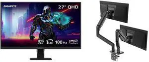 GIGABYTE 27" QHD 1440P 180Hz IPS Gaming Monitor GS27QA with AMD FreeSync Premium, 1ms, HDR ready. MSI MAG MT201D Dual Monitor Stand, 17-45" support, VESA compatible, adjustable, 44 lbs capacity, clamp & grommet, quick release - Black GIGABYTE 27" QHD 1440P 180Hz IPS Gaming Monitor GS27QA with AMD FreeSync Premium, 1ms, HDR ready. MSI MAG MT201D Dual Monitor Stand, 17-45" support, VESA compatible, adjustable, 44 lbs capacity, clamp & grommet, quick release - Black