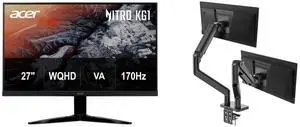 Acer Nitro 27" WQHD 1440P 170Hz 1ms FreeSync Gaming Monitor KG271U Pbiip, MSI MAG MT201D Dual Monitor Stand, 17-45" Support, VESA Compatible, Adjustable, 44 lbs Capacity, Clamp & Grommet, Quick Release - Black Acer Nitro 27" WQHD 1440P 170Hz 1ms FreeSync Gaming Monitor KG271U Pbiip, MSI MAG MT201D Dual Monitor Stand, 17-45" Support, VESA Compatible, Adjustable, 44 lbs Capacity, Clamp & Grommet, Quick Release - Black