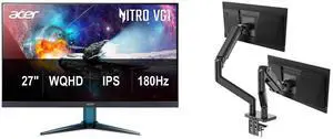 Acer Nitro 27" WQHD 1440P 180hz IPS Gaming Monitor with AMD FreeSync, 0.5ms, VG271U M3bmiipx. MSI MAG MT201D Dual Monitor Stand, 17-45" VESA Compatible, Adjustable, 44 lbs Capacity, Clamp & Grommet, Quick Release - Black Acer Nitro 27" WQHD 1440P 180hz IPS Gaming Monitor with AMD FreeSync, 0.5ms, VG271U M3bmiipx. MSI MAG MT201D Dual Monitor Stand, 17-45" VESA Compatible, Adjustable, 44 lbs Capacity, Clamp & Grommet, Quick Release - Black