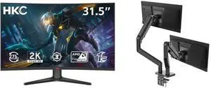 HKC 32" WQHD 2K 1440P 260Hz OC to 275Hz AMD FreeSync 1ms RGB Curved Gaming Monitor CG321QKS + MSI MAG MT201D Dual Monitor Stand, 17-45" Support, VESA, Adjustable, 44 lbs Capacity, Clamp & Grommet, Quick Release - Black HKC 32" WQHD 2K 1440P 260Hz OC to 275Hz AMD FreeSync 1ms RGB Curved Gaming Monitor CG321QKS + MSI MAG MT201D Dual Monitor Stand, 17-45" Support, VESA, Adjustable, 44 lbs Capacity, Clamp & Grommet, Quick Release - Black