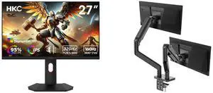 HKC 27" Dual Mode UHD 4K 160Hz Full HD 320Hz Fast IPS 1ms HDR400 95% DCI-P3 Low Blue Light Gaming Monitor, Adjustable Stand G27H7P MSI MAG MT201D Dual Monitor Stand, 17-45" Support, VESA Compatible, 44 lbs Capacity, Clamp & Grommet, Black HKC 27" Dual Mode UHD 4K 160Hz Full HD 320Hz Fast IPS 1ms HDR400 95% DCI-P3 Low Blue Light Gaming Monitor, Adjustable Stand G27H7P MSI MAG MT201D Dual Monitor Stand, 17-45" Support, VESA Compatible, 44 lbs Capacity, Clamp & Grommet, Black