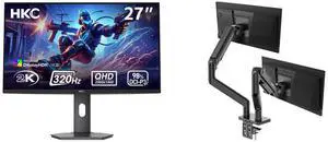 HKC G27M5 27" QD-Mini LED Gaming Monitor 1440p 320Hz IPS HDR1400 1152-Zone 1ms DCI-P3 98% Height Adjustable DP 1.4 HDMI 2.1 Adaptive Sync + MSI MAG MT201D Dual Monitor Stand, 17-45" VESA, 44 lbs/screen, Clamp & Grommet, Quick Release - Blac HKC G27M5 27" QD-Mini LED Gaming Monitor 1440p 320Hz IPS HDR1400 1152-Zone 1ms DCI-P3 98% Height Adjustable DP 1.4 HDMI 2.1 Adaptive Sync + MSI MAG MT201D Dual Monitor Stand, 17-45" VESA, 44 lbs/screen, Clamp & Grommet, Quick Release - Blac