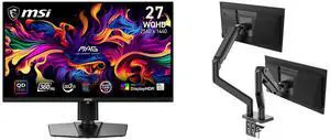 MSI 27" QHD 2K 1440P 360Hz FreeSync Pro 0.03ms HDR400 USB-C OLED Gaming Monitor, Adjustable Stand. Includes MSI MAG MT201D Dual Monitor Stand, 17-45" Support, VESA Compatible, 44 lbs Capacity, Clamp & Grommet, Quick Release - Black MSI 27" QHD 2K 1440P 360Hz FreeSync Pro 0.03ms HDR400 USB-C OLED Gaming Monitor, Adjustable Stand. Includes MSI MAG MT201D Dual Monitor Stand, 17-45" Support, VESA Compatible, 44 lbs Capacity, Clamp & Grommet, Quick Release - Black