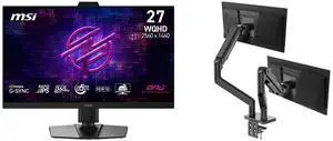 MSI 27" WQHD 2K 1440P 360Hz IPS NVIDIA G-SYNC 0.5ms HDR10 Gaming Monitor, Height Adjustable Stand MPG 272QRF X36 + MSI MAG MT201D Dual Monitor Stand, 17-45" Support, VESA Compatible, 44 lbs Capacity, Clamp & Grommet, Quick Release - Black MSI 27" WQHD 2K 1440P 360Hz IPS NVIDIA G-SYNC 0.5ms HDR10 Gaming Monitor, Height Adjustable Stand MPG 272QRF X36 + MSI MAG MT201D Dual Monitor Stand, 17-45" Support, VESA Compatible, 44 lbs Capacity, Clamp & Grommet, Quick Release - Black