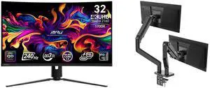 MSI 32" UHD 4K 240Hz G-Sync 0.03ms HDR400 USB-C KVM RGB Ai Vision OLED Gaming Monitor with Adjustable Stand for PC & Console MPG 321CURX QD-OLED + MSI MAG MT201D Dual Monitor Stand, 17-45" Support, VESA, 44 lbs Capacity, Black MSI 32" UHD 4K 240Hz G-Sync 0.03ms HDR400 USB-C KVM RGB Ai Vision OLED Gaming Monitor with Adjustable Stand for PC & Console MPG 321CURX QD-OLED + MSI MAG MT201D Dual Monitor Stand, 17-45" Support, VESA, 44 lbs Capacity, Black