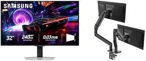 Samsung Odyssey G8 32" UHD 4K 240Hz FreeSync & G-Sync 0.03ms HDR400 OLED Gaming Monitor with Adjustable Stand LS32FG810SNXZA + MSI MAG MT201D Dual Monitor Stand, 17-45" Support, VESA, 44 lbs Capacity, Clamp & Grommet, Quick Release - Black Samsung Odyssey G8 32" UHD 4K 240Hz FreeSync & G-Sync 0.03ms HDR400 OLED Gaming Monitor with Adjustable Stand LS32FG810SNXZA + MSI MAG MT201D Dual Monitor Stand, 17-45" Support, VESA, 44 lbs Capacity, Clamp & Grommet, Quick Release - Black