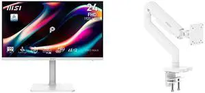 MSI 24" FHD 144Hz IPS AMD FreeSync 1ms USB-C White Monitor, Height Adjustable, Swivel, Pivot & Tilt Stand for Work & Gaming PRO MAX 241PHW E14 + MSI MAG MT201W Stand, Supports 17-49" Screens, 44 lbs, VESA, Adjustable, Clamp & Grommet, White MSI 24" FHD 144Hz IPS AMD FreeSync 1ms USB-C White Monitor, Height Adjustable, Swivel, Pivot & Tilt Stand for Work & Gaming PRO MAX 241PHW E14 + MSI MAG MT201W Stand, Supports 17-49" Screens, 44 lbs, VESA, Adjustable, Clamp & Grommet, White