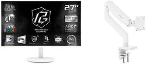 ASRock Phantom Gaming 27" FHD 240Hz IPS 1ms Monitor, FreeSync, Adjustable Stand PG27FFS2E-W. MSI MAG MT201W Monitor Stand, Supports 17-49" Screens, 44 lbs, VESA, Spring Assisted, Clamp & Grommet, Quick Release, White ASRock Phantom Gaming 27" FHD 240Hz IPS 1ms Monitor, FreeSync, Adjustable Stand PG27FFS2E-W. MSI MAG MT201W Monitor Stand, Supports 17-49" Screens, 44 lbs, VESA, Spring Assisted, Clamp & Grommet, Quick Release, White