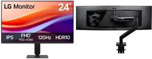 LG 24" Full HD 120Hz IPS 1ms MBR HDR10 Monitor for work & gaming 24U411A-B with MSI MAG MT201 Stand, supports 17-49" screens, 44 lbs, VESA, adjustable mount, clamp & grommet, quick release - Black LG 24" Full HD 120Hz IPS 1ms MBR HDR10 Monitor for work & gaming 24U411A-B with MSI MAG MT201 Stand, supports 17-49" screens, 44 lbs, VESA, adjustable mount, clamp & grommet, quick release - Black