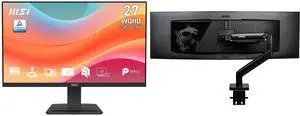MSI 27" QHD 1440P 75Hz IPS Monitor with phone stand PRO MP273Q E7 & MSI MAG MT201 - Heavy Duty Monitor Stand, Supports 17-49" Screens, 44 lbs, VESA Compatible, Adjustable Mount, Clamp & Grommet, Quick Release - Black MSI 27" QHD 1440P 75Hz IPS Monitor with phone stand PRO MP273Q E7 & MSI MAG MT201 - Heavy Duty Monitor Stand, Supports 17-49" Screens, 44 lbs, VESA Compatible, Adjustable Mount, Clamp & Grommet, Quick Release - Black