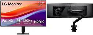 LG 27" Full HD 120Hz IPS 1ms MBR HDR10 Monitor for work & gaming 27U411A-B + MSI MAG MT201 Stand, supports 17-49" screens, 44 lbs, VESA, adjustable mount, clamp & grommet, quick release - Black LG 27" Full HD 120Hz IPS 1ms MBR HDR10 Monitor for work & gaming 27U411A-B + MSI MAG MT201 Stand, supports 17-49" screens, 44 lbs, VESA, adjustable mount, clamp & grommet, quick release - Black