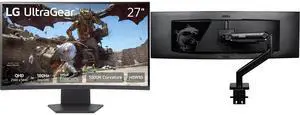 LG UltraGear 27" QHD 2K 1440P 180Hz 1ms HDR10 1000R Curved Gaming Monitor 27GS60QC-B with AMD FreeSync + MSI MAG MT201 Heavy Duty Single Monitor Stand, Supports 17-49" Screens, 44 lbs, VESA Compatible, Adjustable, Black LG UltraGear 27" QHD 2K 1440P 180Hz 1ms HDR10 1000R Curved Gaming Monitor 27GS60QC-B with AMD FreeSync + MSI MAG MT201 Heavy Duty Single Monitor Stand, Supports 17-49" Screens, 44 lbs, VESA Compatible, Adjustable, Black