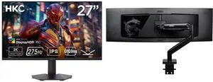 HKC 27" QHD 2K 1440P 275Hz Fast IPS 1ms DIC HDR400 95% DCI-P3 Low Blue Light Gaming Monitor G27H4D with MSI MAG MT201 Heavy Duty Single Monitor Stand, Supports 17-49" Screens, 44 lbs, VESA Compatible, Adjustable Mount, Clamp & Grommet, Blac HKC 27" QHD 2K 1440P 275Hz Fast IPS 1ms DIC HDR400 95% DCI-P3 Low Blue Light Gaming Monitor G27H4D with MSI MAG MT201 Heavy Duty Single Monitor Stand, Supports 17-49" Screens, 44 lbs, VESA Compatible, Adjustable Mount, Clamp & Grommet, Blac