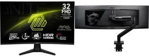 MSI 32" Full HD 250Hz Curved Gaming Monitor MAG32C6X: 1ms, HDR Ready, Adaptive Sync, Blue light reduction, Anti-Flicker. Includes MSI MAG MT201 Stand: Supports 17-49" screens, 44 lbs, VESA, Adjustable, Clamp & Grommet, Quick Release - Black MSI 32" Full HD 250Hz Curved Gaming Monitor MAG32C6X: 1ms, HDR Ready, Adaptive Sync, Blue light reduction, Anti-Flicker. Includes MSI MAG MT201 Stand: Supports 17-49" screens, 44 lbs, VESA, Adjustable, Clamp & Grommet, Quick Release - Black