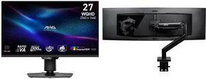 MSI 27" QHD 2K 1440P 300Hz Adaptive Sync 0.5ms HDR1000 Mini LED Gaming Monitor with Adjustable Stand MAG 274QPF X30MV + MSI MAG MT201 Heavy Duty Monitor Stand Arm, Supports 17-49" Screens, VESA Compatible, Adjustable Mount, Black MSI 27" QHD 2K 1440P 300Hz Adaptive Sync 0.5ms HDR1000 Mini LED Gaming Monitor with Adjustable Stand MAG 274QPF X30MV + MSI MAG MT201 Heavy Duty Monitor Stand Arm, Supports 17-49" Screens, VESA Compatible, Adjustable Mount, Black