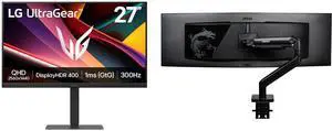 LG UltraGear 27" QHD 2K 1440P 300Hz Gaming Monitor 27G640A-B: AMD FreeSync, G-Sync, 1ms, HDR400, USB-C, Built-in Speaker, Adjustable Stand. MSI MAG MT201: Heavy Duty Monitor Stand, 17-49" Screens, 44 lbs, VESA, Spring Mount, Clamp & Grommet LG UltraGear 27" QHD 2K 1440P 300Hz Gaming Monitor 27G640A-B: AMD FreeSync, G-Sync, 1ms, HDR400, USB-C, Built-in Speaker, Adjustable Stand. MSI MAG MT201: Heavy Duty Monitor Stand, 17-49" Screens, 44 lbs, VESA, Spring Mount, Clamp & Grommet