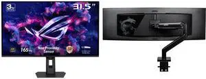 ASUS ROG Strix 32" UHD 4K 165Hz OLED Gaming Monitor, FreeSync & G-Sync, HDR400, 0.03ms, Adjustable Stand XG32UCDS + MSI MAG MT201 Monitor Stand, Supports 17-49" Screens, 44 lbs, VESA, Adjustable, Clamp & Grommet, Quick Release - Black ASUS ROG Strix 32" UHD 4K 165Hz OLED Gaming Monitor, FreeSync & G-Sync, HDR400, 0.03ms, Adjustable Stand XG32UCDS + MSI MAG MT201 Monitor Stand, Supports 17-49" Screens, 44 lbs, VESA, Adjustable, Clamp & Grommet, Quick Release - Black