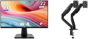 MSI 22" Full HD 120Hz Adaptive Sync 1ms Monitor with VGA for work and gaming PRO MP225 E12VL + MSI MAG MT101DG Dual Monitor Stand, supports 17-32" screens, 22 lbs, VESA, Adjustable Gas Spring, Clamp & Grommet, Quick Release - Black MSI 22" Full HD 120Hz Adaptive Sync 1ms Monitor with VGA for work and gaming PRO MP225 E12VL + MSI MAG MT101DG Dual Monitor Stand, supports 17-32" screens, 22 lbs, VESA, Adjustable Gas Spring, Clamp & Grommet, Quick Release - Black