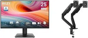 MSI 25" Full HD 120Hz IPS 1ms Monitor with Less Blue Light, Anti-Flicker, Anti-Glare, Built-In Speakers, Phone Stand PRO MP251 E2 + MSI MAG MT101DG Dual Monitor Stand, Supports 17-32" Screens, VESA, Adjustable, Clamp & Grommet, Quick Releas MSI 25" Full HD 120Hz IPS 1ms Monitor with Less Blue Light, Anti-Flicker, Anti-Glare, Built-In Speakers, Phone Stand PRO MP251 E2 + MSI MAG MT101DG Dual Monitor Stand, Supports 17-32" Screens, VESA, Adjustable, Clamp & Grommet, Quick Releas