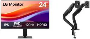 LG 24" Full HD 120Hz IPS 1ms MBR HDR10 Monitor for work & gaming 24U411A-B + MSI MAG MT101DG Dual Monitor Stand, supports 17-32" screens, 22 lbs, VESA, adjustable gas spring, clamp & grommet, quick release - Black LG 24" Full HD 120Hz IPS 1ms MBR HDR10 Monitor for work & gaming 24U411A-B + MSI MAG MT101DG Dual Monitor Stand, supports 17-32" screens, 22 lbs, VESA, adjustable gas spring, clamp & grommet, quick release - Black