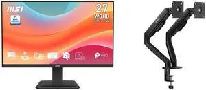MSI 27" QHD 1440P 75Hz IPS Monitor with phone stand PRO MP273Q E7 & MSI MAG MT101DG Dual Monitor Stand, supports 17-32" screens, 22 lbs, VESA, adjustable gas spring, clamp/grommet, quick release - Black MSI 27" QHD 1440P 75Hz IPS Monitor with phone stand PRO MP273Q E7 & MSI MAG MT101DG Dual Monitor Stand, supports 17-32" screens, 22 lbs, VESA, adjustable gas spring, clamp/grommet, quick release - Black