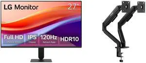 LG 27" Full HD 120Hz IPS 1ms MBR HDR10 Monitor for work & gaming 27U411A-B MSI MAG MT101DG Dual Monitor Stand, Supports 17-32" Screens, 22 lbs, VESA, Adjustable Gas Spring, Clamp & Grommet, Quick Release - Black LG 27" Full HD 120Hz IPS 1ms MBR HDR10 Monitor for work & gaming 27U411A-B MSI MAG MT101DG Dual Monitor Stand, Supports 17-32" Screens, 22 lbs, VESA, Adjustable Gas Spring, Clamp & Grommet, Quick Release - Black