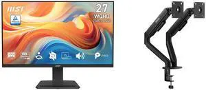 MSI 27" QHD 144Hz IPS Monitor with Speakers for Work & Gaming PRO MP273Q E14 + MSI MAG MT101DG Dual Monitor Stand, Supports 17-32" Screens, 22 lbs, VESA, Adjustable Gas Spring, Clamp & Grommet, Quick Release - Black MSI 27" QHD 144Hz IPS Monitor with Speakers for Work & Gaming PRO MP273Q E14 + MSI MAG MT101DG Dual Monitor Stand, Supports 17-32" Screens, 22 lbs, VESA, Adjustable Gas Spring, Clamp & Grommet, Quick Release - Black
