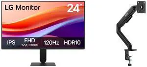 LG 24" Full HD 120Hz IPS 1ms MBR HDR10 Monitor for work & gaming 24U411A-B with MSI MAG MT101G Gas Spring Monitor Stand, supports 17-32" screens, 22 lbs, VESA, adjustable, clamp & grommet, quick release - Black LG 24" Full HD 120Hz IPS 1ms MBR HDR10 Monitor for work & gaming 24U411A-B with MSI MAG MT101G Gas Spring Monitor Stand, supports 17-32" screens, 22 lbs, VESA, adjustable, clamp & grommet, quick release - Black