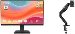 MSI 27" QHD 1440P 75Hz IPS Monitor with phone stand PRO MP273Q E7 + MSI MAG MT101G Gas Spring Monitor Arm, supports 17-32" screens, 22 lbs, VESA, adjustable mount, clamp & grommet, quick release - Black MSI 27" QHD 1440P 75Hz IPS Monitor with phone stand PRO MP273Q E7 + MSI MAG MT101G Gas Spring Monitor Arm, supports 17-32" screens, 22 lbs, VESA, adjustable mount, clamp & grommet, quick release - Black