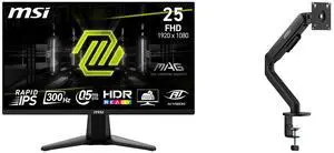 MSI 24" Full HD 300Hz IPS Gaming Monitor MAG 255XF with AMD FreeSync Premium, 0.5ms, HDR Ready. Includes MSI MAG MT101G Gas Spring Monitor Stand, supports 17-32" screens, 22 lbs, VESA compatible, adjustable, clamp & grommet, quick release - MSI 24" Full HD 300Hz IPS Gaming Monitor MAG 255XF with AMD FreeSync Premium, 0.5ms, HDR Ready. Includes MSI MAG MT101G Gas Spring Monitor Stand, supports 17-32" screens, 22 lbs, VESA compatible, adjustable, clamp & grommet, quick release -