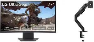 LG UltraGear 27" QHD 1440P 180Hz 1ms HDR10 1000R Curved Gaming Monitor 27GS60QC-B with AMD FreeSync. MSI MAG MT101G Gas Spring Monitor Stand, supports 17-32" screens, 22 lbs, VESA, adjustable, clamp & grommet, quick release - Black LG UltraGear 27" QHD 1440P 180Hz 1ms HDR10 1000R Curved Gaming Monitor 27GS60QC-B with AMD FreeSync. MSI MAG MT101G Gas Spring Monitor Stand, supports 17-32" screens, 22 lbs, VESA, adjustable, clamp & grommet, quick release - Black