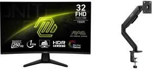MSI 32" Full HD 250Hz Curved Gaming Monitor MAG32C6X: 1ms, HDR, Adaptive Sync, Blue light reduction, Anti-Flicker. Includes MSI MAG MT101G Stand: Supports 17-32" screens, 22 lbs, VESA, Adjustable, Clamp & Grommet, Quick Release - Black MSI 32" Full HD 250Hz Curved Gaming Monitor MAG32C6X: 1ms, HDR, Adaptive Sync, Blue light reduction, Anti-Flicker. Includes MSI MAG MT101G Stand: Supports 17-32" screens, 22 lbs, VESA, Adjustable, Clamp & Grommet, Quick Release - Black