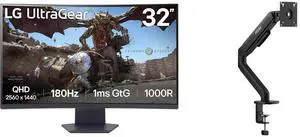LG UltraGear 32" QHD 1440P 180Hz 1ms HDR10 1000R Curved Gaming Monitor 32GS60QC-B with AMD FreeSync. MSI MAG MT101G Gas Spring Monitor Stand, supports 17-32" screens, 22 lbs, VESA compatible, adjustable, clamp & grommet, quick release - Bla LG UltraGear 32" QHD 1440P 180Hz 1ms HDR10 1000R Curved Gaming Monitor 32GS60QC-B with AMD FreeSync. MSI MAG MT101G Gas Spring Monitor Stand, supports 17-32" screens, 22 lbs, VESA compatible, adjustable, clamp & grommet, quick release - Bla