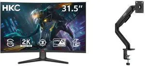 HKC 32" WQHD 2K 1440P 260Hz OC to 275Hz AMD FreeSync 1ms RGB Curved Gaming Monitor CG321QKS + MSI MAG MT101G Gas Spring Monitor Stand, Supports 17-32" Screens, 22 lbs, VESA, Adjustable, Clamp & Grommet, Quick Release - Black HKC 32" WQHD 2K 1440P 260Hz OC to 275Hz AMD FreeSync 1ms RGB Curved Gaming Monitor CG321QKS + MSI MAG MT101G Gas Spring Monitor Stand, Supports 17-32" Screens, 22 lbs, VESA, Adjustable, Clamp & Grommet, Quick Release - Black
