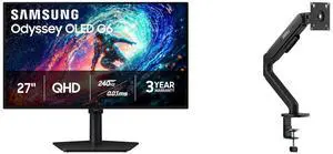 SAMSUNG Odyssey G6 27" QHD 240Hz Gaming Monitor with Adjustable Stand LS27HG612SNXZA + MSI MAG MT101G Gas Spring Monitor Arm, Supports 17-32" Screens, 22 lbs, VESA Compatible, Clamp & Grommet, Quick Release Plate - Black SAMSUNG Odyssey G6 27" QHD 240Hz Gaming Monitor with Adjustable Stand LS27HG612SNXZA + MSI MAG MT101G Gas Spring Monitor Arm, Supports 17-32" Screens, 22 lbs, VESA Compatible, Clamp & Grommet, Quick Release Plate - Black