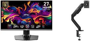 MSI 27" WQHD 2K 1440P 360Hz AMD FreeSync Pro 0.03ms HDR400 USB-C OLED Gaming Monitor with Adjustable Stand MPG 271QRX QD-OLED + MSI MAG MT101G Gas Spring Monitor Stand Arm, Supports 17-32" Screens, VESA Compatible, Quick Release - Black MSI 27" WQHD 2K 1440P 360Hz AMD FreeSync Pro 0.03ms HDR400 USB-C OLED Gaming Monitor with Adjustable Stand MPG 271QRX QD-OLED + MSI MAG MT101G Gas Spring Monitor Stand Arm, Supports 17-32" Screens, VESA Compatible, Quick Release - Black