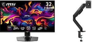 MSI 32" UHD 4K 240Hz Nvidia G-Sync 0.03ms 90W USB-C OLED Gaming Monitor with Adjustable Stand MPG 321URX QD-OLED + MSI MAG MT101G Gas Spring Monitor Arm, Supports 17-32" Screens, 22 lbs, VESA, Clamp & Grommet, Quick Release - Black MSI 32" UHD 4K 240Hz Nvidia G-Sync 0.03ms 90W USB-C OLED Gaming Monitor with Adjustable Stand MPG 321URX QD-OLED + MSI MAG MT101G Gas Spring Monitor Arm, Supports 17-32" Screens, 22 lbs, VESA, Clamp & Grommet, Quick Release - Black
