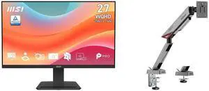 MSI 27" QHD 1440P 75Hz IPS Monitor with phone stand PRO MP273Q E7, plus MSI MPG MT161R RGB Monitor Stand Arm for 17-45" screens, 35.2 lbs, VESA, Adjustable Spring Mount, Clamp & Grommet, Quick Release - Black MSI 27" QHD 1440P 75Hz IPS Monitor with phone stand PRO MP273Q E7, plus MSI MPG MT161R RGB Monitor Stand Arm for 17-45" screens, 35.2 lbs, VESA, Adjustable Spring Mount, Clamp & Grommet, Quick Release - Black
