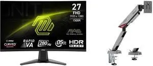 MSI 27" Full HD 280Hz 0.5ms HDR Curved Gaming Monitor MAG 276CXF with Adaptive Sync + MSI MPG MT161R RGB Monitor Stand, Supports 17-45" Screens, 35.2 lbs, VESA Compatible, Adjustable Mount, Clamp & Grommet, Quick Release - Black MSI 27" Full HD 280Hz 0.5ms HDR Curved Gaming Monitor MAG 276CXF with Adaptive Sync + MSI MPG MT161R RGB Monitor Stand, Supports 17-45" Screens, 35.2 lbs, VESA Compatible, Adjustable Mount, Clamp & Grommet, Quick Release - Black