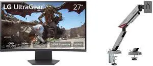 LG UltraGear 27" QHD 2K 1440P 180Hz 1ms HDR10 1000R Curved Gaming Monitor with AMD FreeSync. MSI MPG MT161R RGB Monitor Stand, supports 17-45" screens, 35.2 lbs, VESA compatible, adjustable mount, clamp & grommet, quick release - Black LG UltraGear 27" QHD 2K 1440P 180Hz 1ms HDR10 1000R Curved Gaming Monitor with AMD FreeSync. MSI MPG MT161R RGB Monitor Stand, supports 17-45" screens, 35.2 lbs, VESA compatible, adjustable mount, clamp & grommet, quick release - Black