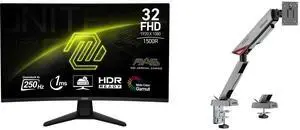 MSI 32" Full HD 250Hz Curved Gaming Monitor MAG32C6X: 1ms, HDR Ready, Adaptive Sync, Ai Vision, Blue Light Reduction, Anti-Flicker. Includes MSI MPG MT161R RGB Monitor Stand: Supports 17-45" screens, 35.2 lbs, VESA, Adjustable, Black MSI 32" Full HD 250Hz Curved Gaming Monitor MAG32C6X: 1ms, HDR Ready, Adaptive Sync, Ai Vision, Blue Light Reduction, Anti-Flicker. Includes MSI MPG MT161R RGB Monitor Stand: Supports 17-45" screens, 35.2 lbs, VESA, Adjustable, Black