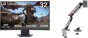 LG UltraGear 32" QHD 1440P 180Hz 1ms HDR10 1000R Curved Gaming Monitor 32GS60QC-B with AMD FreeSync. MSI MPG MT161R RGB Monitor Stand, supports 17-45" screens, 35.2 lbs, VESA compatible, adjustable mount, clamp & grommet, quick release - Bl LG UltraGear 32" QHD 1440P 180Hz 1ms HDR10 1000R Curved Gaming Monitor 32GS60QC-B with AMD FreeSync. MSI MPG MT161R RGB Monitor Stand, supports 17-45" screens, 35.2 lbs, VESA compatible, adjustable mount, clamp & grommet, quick release - Bl