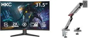 HKC 32" WQHD 1440P 260Hz OC to 275Hz AMD FreeSync 1ms RGB Curved Gaming Monitor CG321QKS + MSI MPG MT161R RGB Monitor Stand, Supports 17-45" Screens, 35.2 lbs, VESA, Adjustable Mount, Clamp & Grommet, Quick Release - Black HKC 32" WQHD 1440P 260Hz OC to 275Hz AMD FreeSync 1ms RGB Curved Gaming Monitor CG321QKS + MSI MPG MT161R RGB Monitor Stand, Supports 17-45" Screens, 35.2 lbs, VESA, Adjustable Mount, Clamp & Grommet, Quick Release - Black