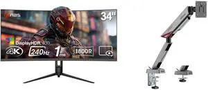 ABS 34" Ultrawide UWQHD 2K 1440P 240Hz AMD FreeSync 1ms HDR400 1500R Curved Gaming Monitor with Height Adjustable Stand GQ341NE MSI MPG MT161R RGB Monitor Stand Arm, Supports 17-45" Screens, 35.2 lbs, VESA Compatible, Adjustable Mount, Blac ABS 34" Ultrawide UWQHD 2K 1440P 240Hz AMD FreeSync 1ms HDR400 1500R Curved Gaming Monitor with Height Adjustable Stand GQ341NE MSI MPG MT161R RGB Monitor Stand Arm, Supports 17-45" Screens, 35.2 lbs, VESA Compatible, Adjustable Mount, Blac
